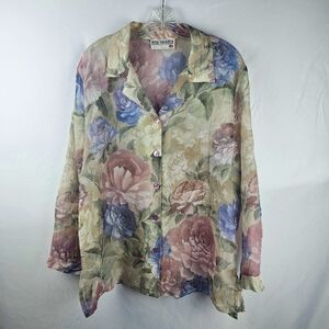 Vtg 80's Peter Popovich Floral Semi Sheer Shirt Women's Med Art To Wear